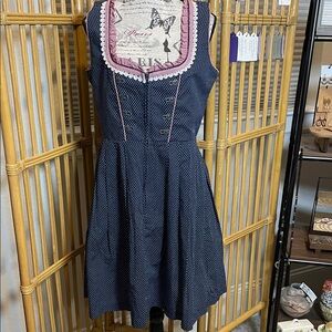 Hiziti Dirndle polka dot German Oktoberfest  Blue Sleeveless Dress